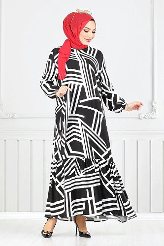 moda selvim الفستان أسود 811OZR1047-M - Thumbnail