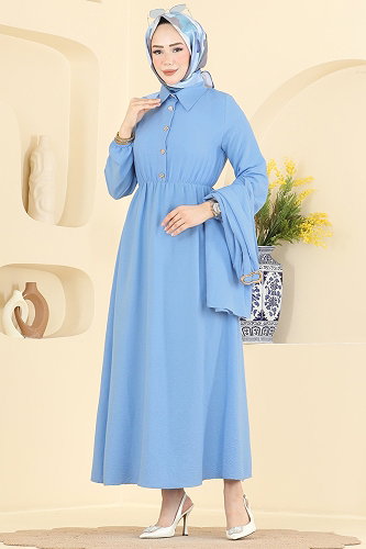moda selvim Dress 8125TEG847 Blue - Thumbnail