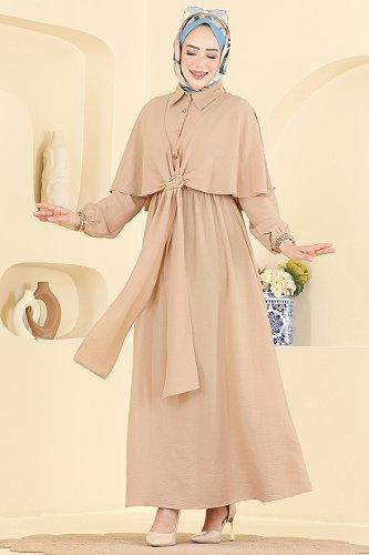 moda selvim الفستان بيج 8125TEG847 - Thumbnail