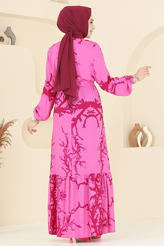 moda selvim Dress 812OZN1046 Fuchsia - Thumbnail
