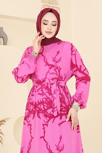 moda selvim Dress 812OZN1046 Fuchsia - Thumbnail