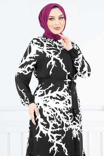 moda selvim الفستان أسود 812OZR1047-M - Thumbnail