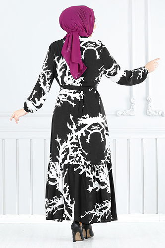 moda selvim الفستان أسود 812OZR1047-M - Thumbnail