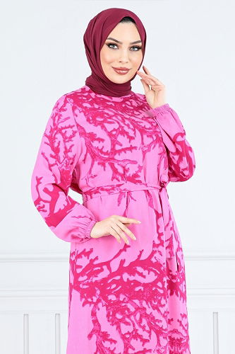 moda selvim Dress 812OZR1047-M Fuchsia - Thumbnail