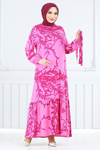 moda selvim الفستان فوشي 812OZR1047-M - Thumbnail