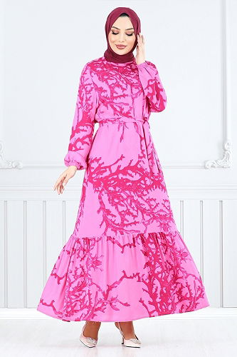 moda selvim الفستان فوشي 812OZR1047-M - Thumbnail