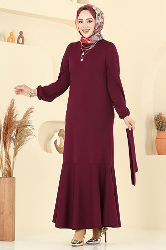 moda selvim Dress 8133AB368 Burgundy - Thumbnail
