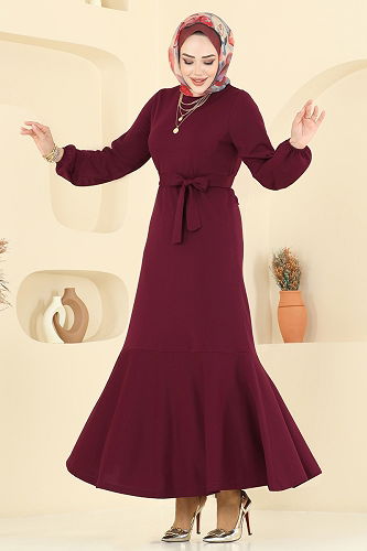 moda selvim الفستان خمري 8133AB368 - Thumbnail