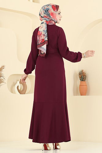 moda selvim الفستان خمري 8133AB368 - Thumbnail