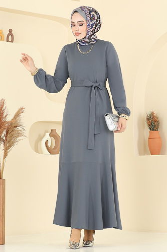 moda selvim Dress 8133AB368 Gray - Thumbnail