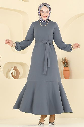 moda selvim الفستان رمادي 8133AB368 - Thumbnail