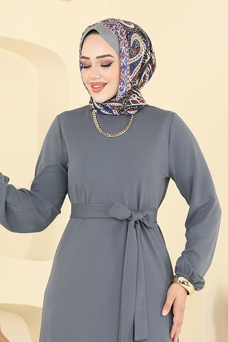 moda selvim الفستان رمادي 8133AB368 - Thumbnail