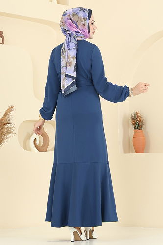 moda selvim Dress 8133AB368 Indigo - Thumbnail