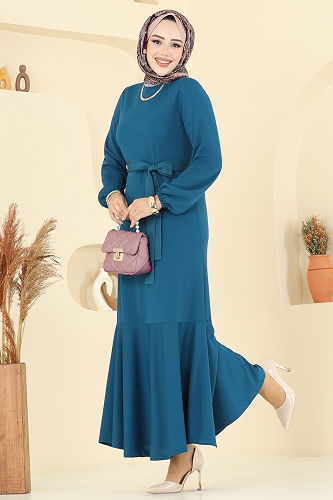 moda selvim Dress 8133AB368 Light Petroleum - Thumbnail