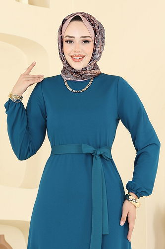 moda selvim الفستان بترولي فاتح 8133AB368 - Thumbnail