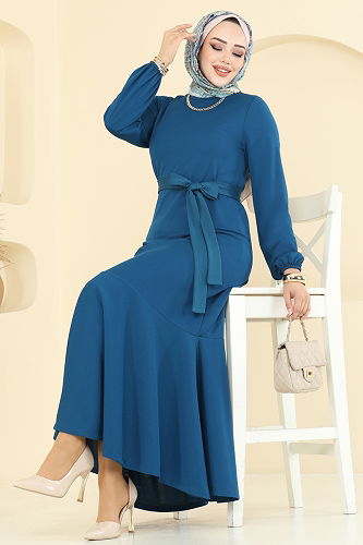 moda selvim الفستان بترولي 8133AB368 - Thumbnail