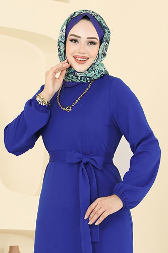 moda selvim الفستان نيلي 8133AB368 - Thumbnail