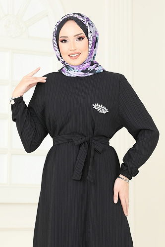 moda selvim الفستان أسود 813OZN1046 - Thumbnail