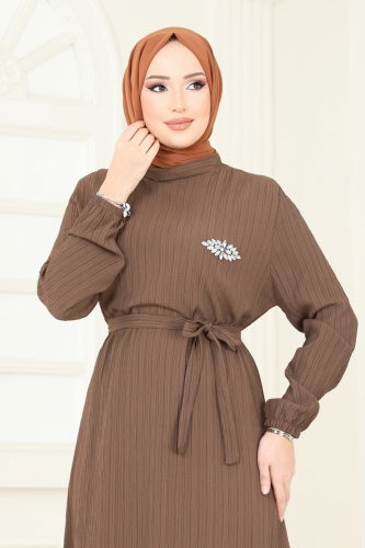 moda selvim Dress 813OZN1046 Brown - Thumbnail