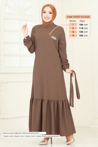 moda selvim Dress 813OZN1046 Brown - Thumbnail