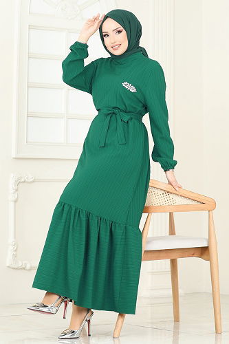 moda selvim Dress 813OZN1046 Emerald - Thumbnail