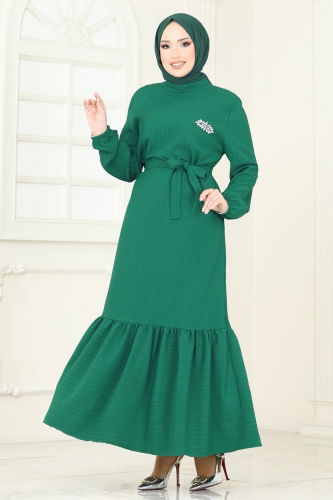 moda selvim Dress 813OZN1046 Emerald - Thumbnail