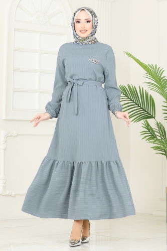 moda selvim الفستان رمادي 813OZN1046 - Thumbnail