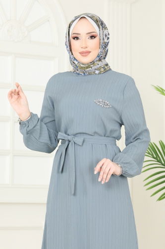 moda selvim الفستان رمادي 813OZN1046 - Thumbnail