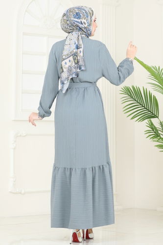moda selvim الفستان رمادي 813OZN1046 - Thumbnail