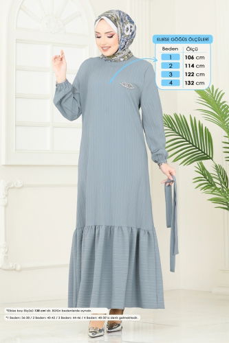 moda selvim الفستان رمادي 813OZN1046 - Thumbnail