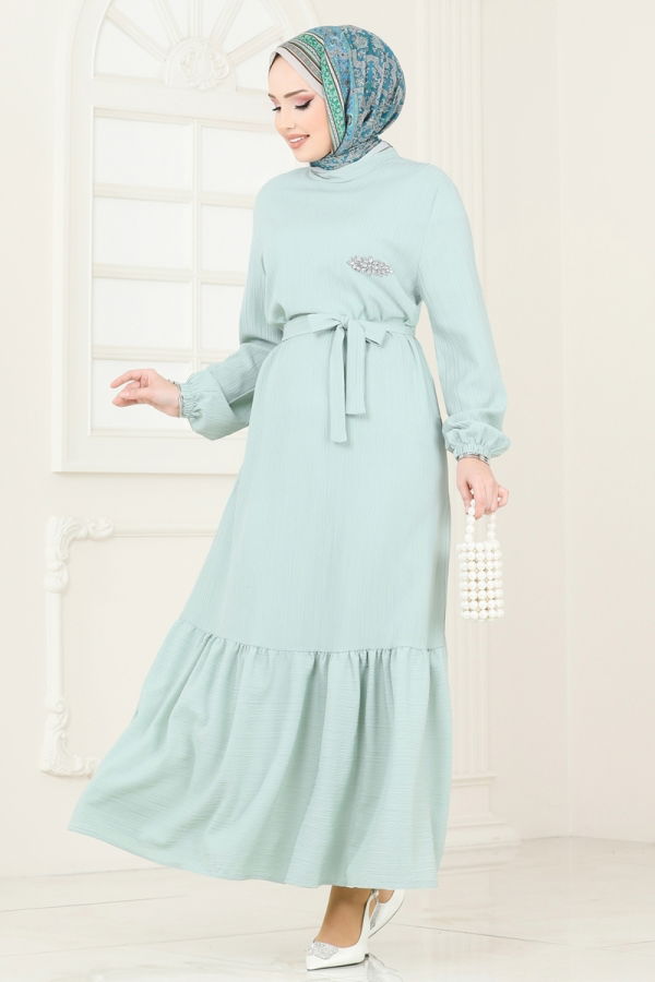 Modaselvim خصم صافٍ20%+20% في سلة التسوق الفستان أخضر باهت 813OZN1046