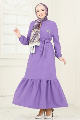 moda selvim Dress 813OZN1046 Lilac - Thumbnail
