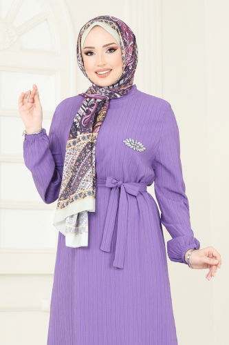 moda selvim Dress 813OZN1046 Lilac - Thumbnail