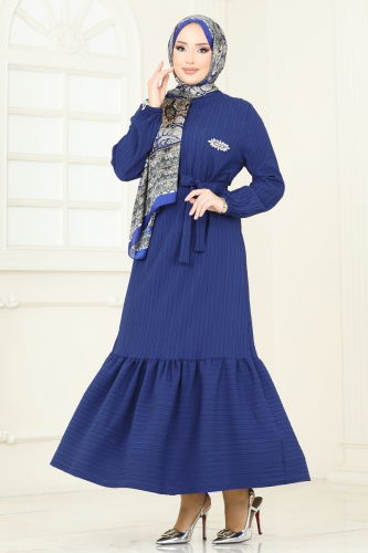 moda selvim Dress 813OZN1046 Navy Blue - Thumbnail