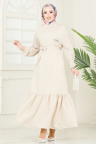 moda selvim الفستان بيج 813OZN1046 - Thumbnail