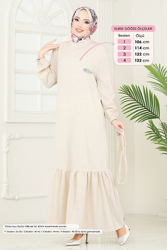 moda selvim الفستان بيج 813OZN1046 - Thumbnail