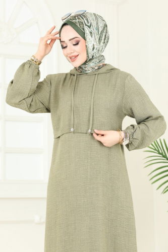 moda selvim الفستان أخضر عشبي 814OZN1046 - Thumbnail