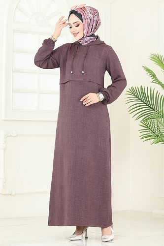 moda selvim الفستان ليلكي غامق 814OZN1046 - Thumbnail