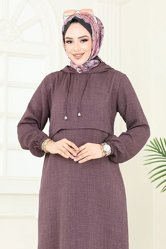 moda selvim الفستان ليلكي غامق 814OZN1046 - Thumbnail