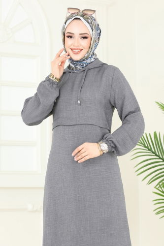 moda selvim Dress 814OZN1046 Gray - Thumbnail