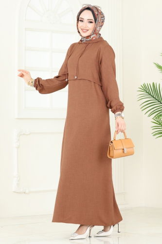 moda selvim الفستان بني فاتح 814OZN1046 - Thumbnail