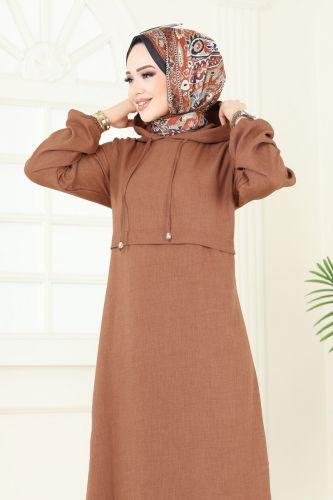 moda selvim الفستان بني فاتح 814OZN1046 - Thumbnail