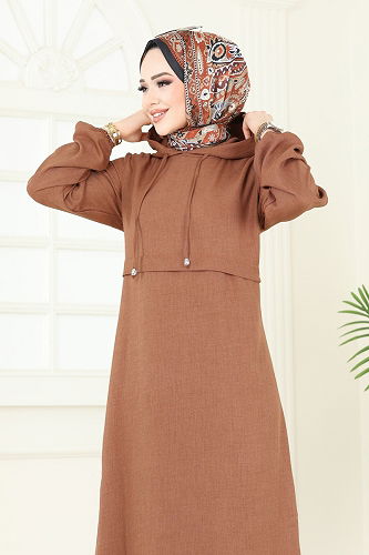 moda selvim الفستان بني فاتح 814OZN1046 - Thumbnail