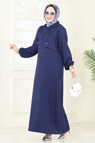 moda selvim Dress 814OZN1046 Navy Blue - Thumbnail