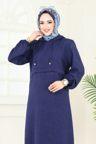 moda selvim Dress 814OZN1046 Navy Blue - Thumbnail
