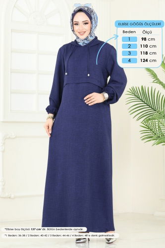 moda selvim Dress 814OZN1046 Navy Blue - Thumbnail