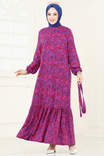 moda selvim الفستان فوشي 816OZN1046 - Thumbnail