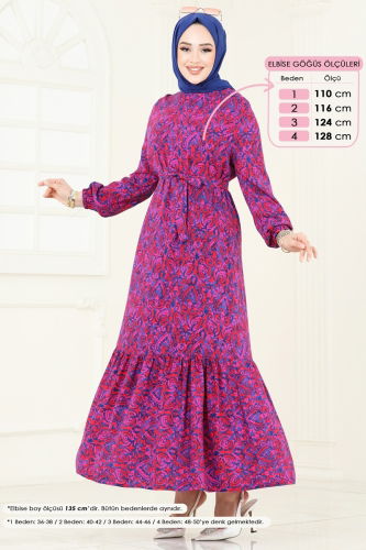 moda selvim الفستان فوشي 816OZN1046 - Thumbnail
