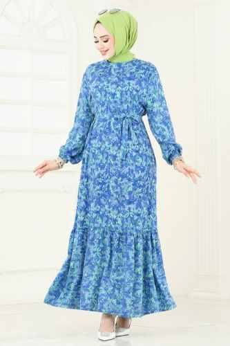 moda selvim Dress 816OZN1046 Indigo - Thumbnail