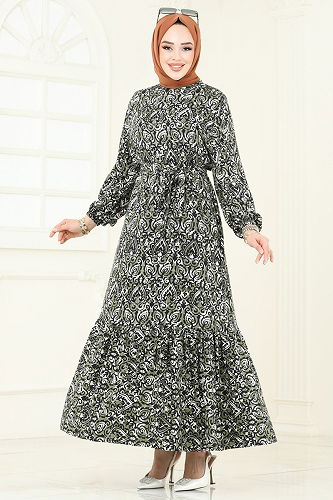 moda selvim Dress 816OZN1046 Khaki - Thumbnail